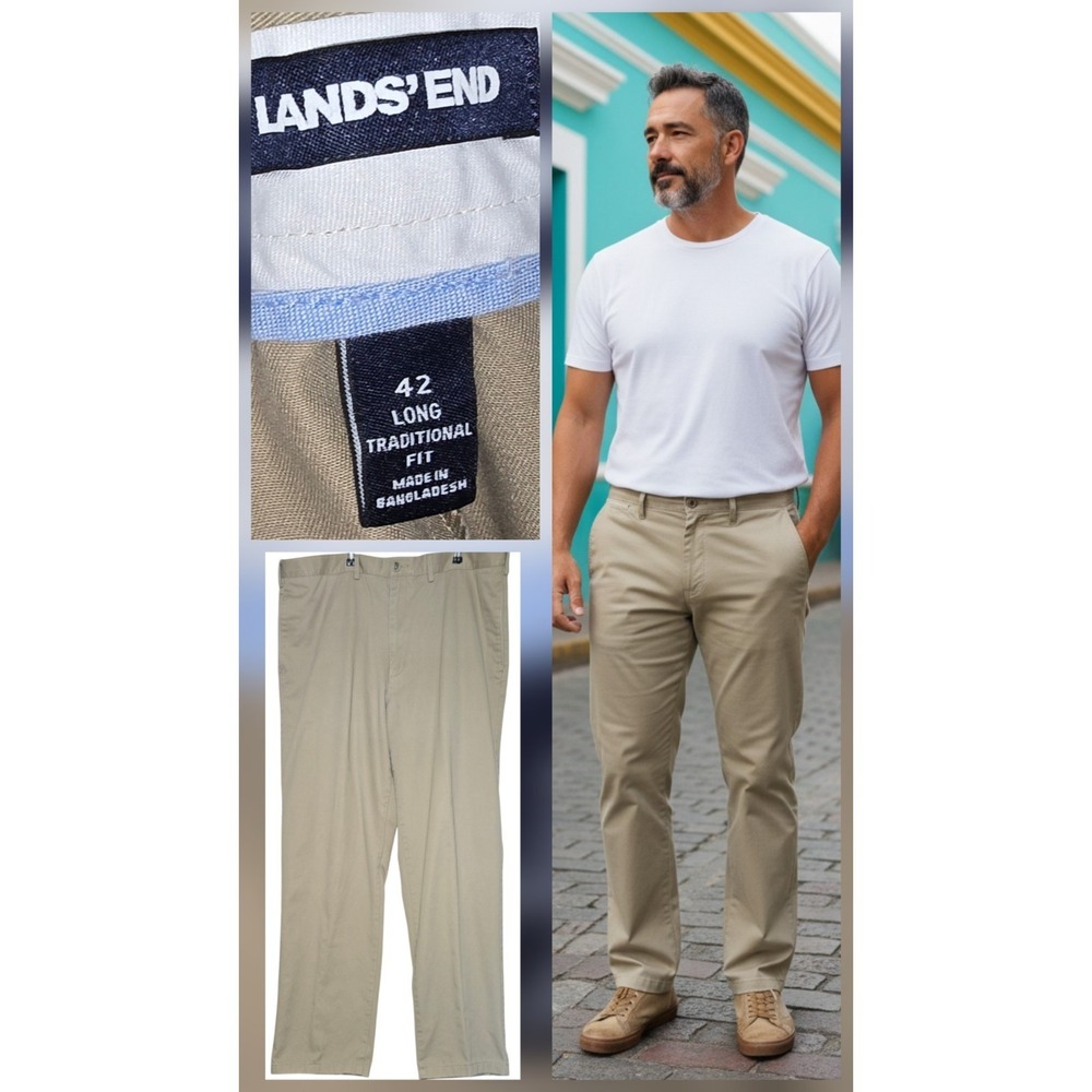 Lands End‎ Mens Size 42x33 Khaki Chino Pant Traditional Fit Big Tall Casual